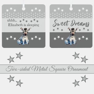 Niedliches Zebra shhh Name einfügen schläft grau Ornament Aus Metall