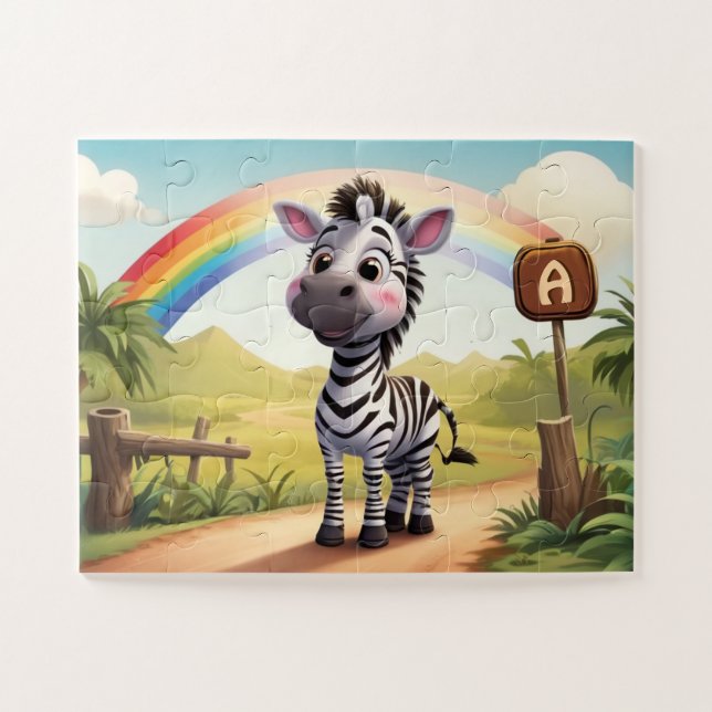 Niedliches Zebra und Regenbogen Personalisiert (Horizontal)