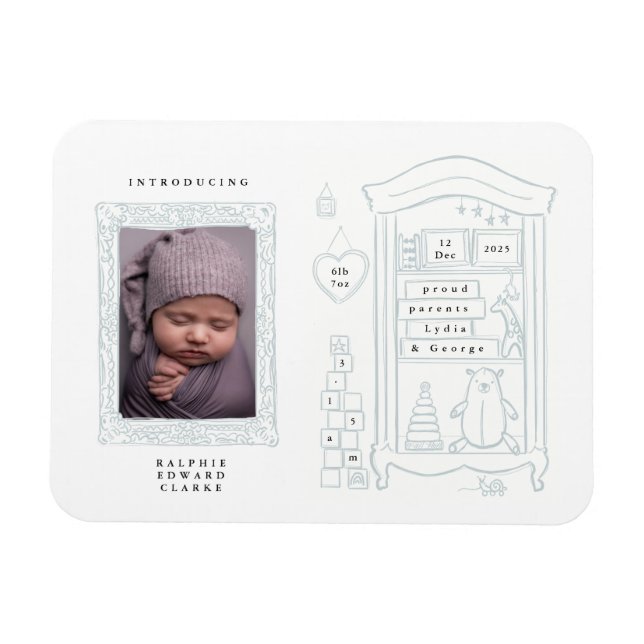 Niedliches Zeichnend Foto Geburtshauskarte Baby Magnet (Horizontal)