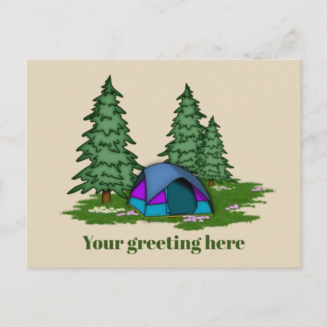 Niedliches Zelt Camping Gruß Postkarte hinzufügen (Vorderseite)