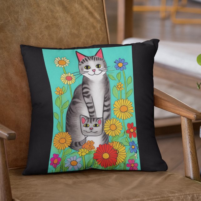Niedliches Zitat von Whimsical Folk Art Cat and Ki Kissen (Von Creator hochgeladen)