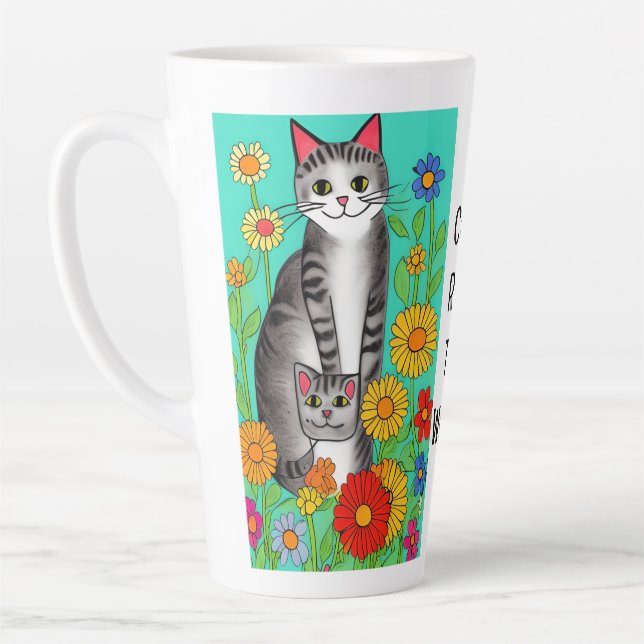 Niedliches Zitat von Whimsical Folk Art Cat and Ki Milchtasse (Links)
