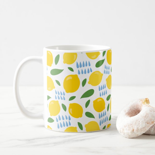 Niedliches Zitronen- und Grünmuster Kaffeetasse (Mit Donut)