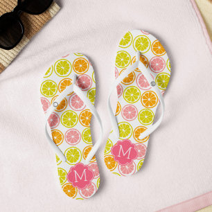 Niedliches Zitrusmuster Mit Monogramm Flip Flops