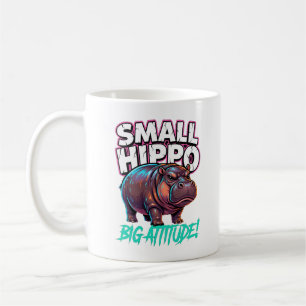 Niedliches Zwergflusspferd mit kleinem Körper und Kaffeetasse