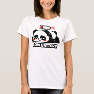 Niedrig-Batterie-Panda-Lustig-Müde-Laune-Grafik T-Shirt