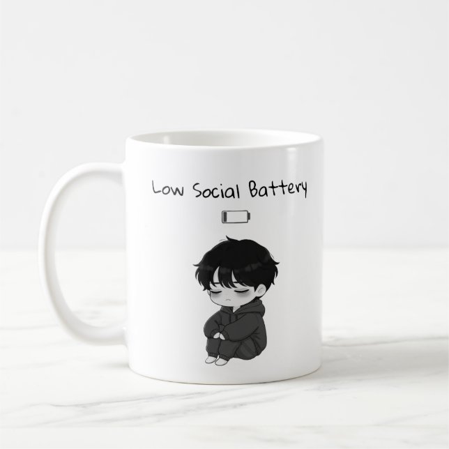 Niedrig Batterie Sozial Relatable Chibi-Junge Kaffeetasse (Links)