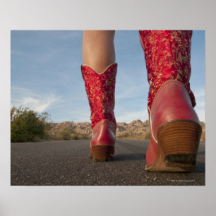 Niedrig-Winkel Ansicht der tragenden Cowboystiefel Poster