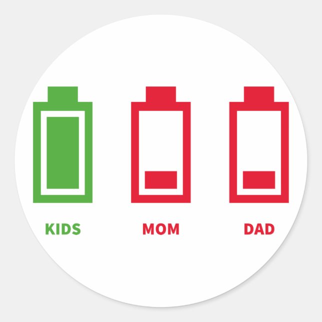 Niedrige Batterieladung Kinder Mama Vater Energie Runder Aufkleber (Vorderseite)