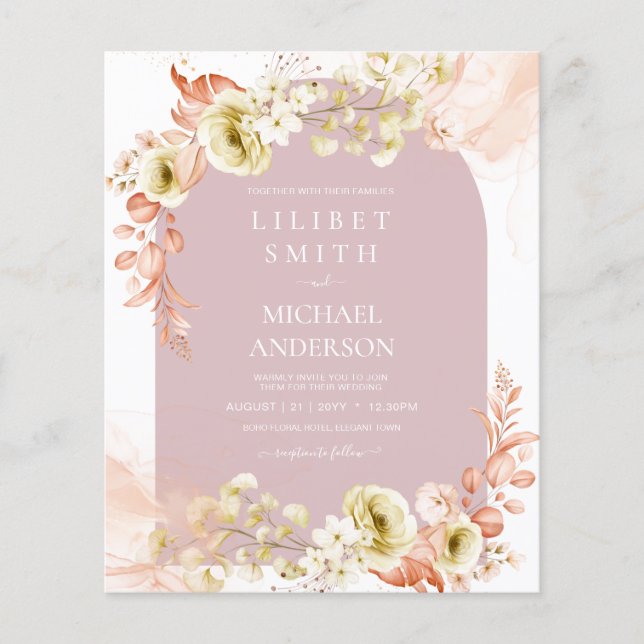 NIEDRIGER HAUSHALTSPLAN Rose Olivenhaine Hochzeit Flyer (Vorne)