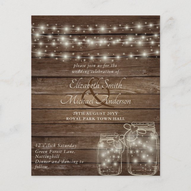 Niedriges Budget Rustikales Mason Jars Wedding Flyer (Vorne)
