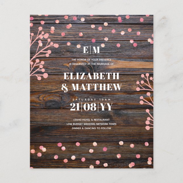 Niedrigste Budget Hochzeit FLYER Rustic Rosegold (Vorne)