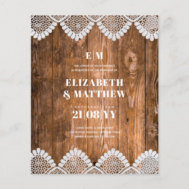 Niedrigste Budget Hochzeit FLYER Rustikale Spitze (Vorne)