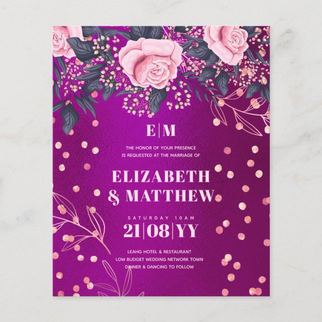 Niedrigste Budget Hochzeiten FLYER Magenta Rosa Bl (Vorne)