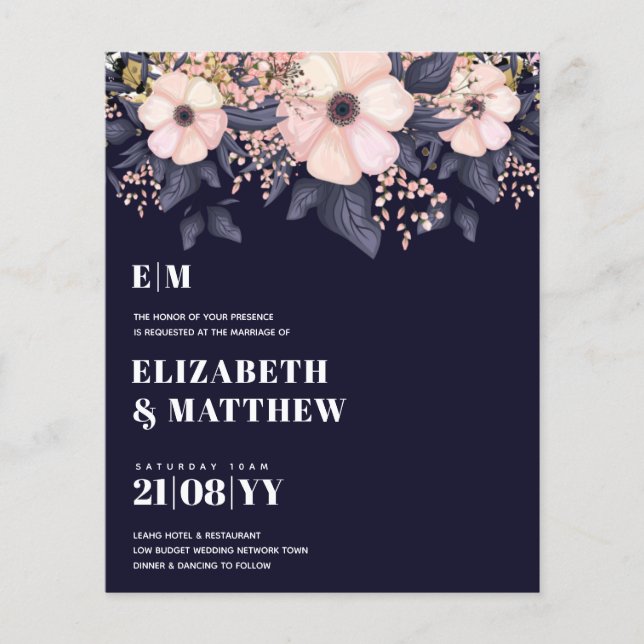 Niedrigste Budget Hochzeiten FLYER Pink Blue Flora (Vorne)