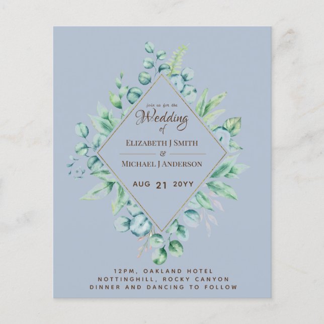 NIEDRIGSTE PREISE Eukalyptus Dusty Blue Wedding Flyer (Vorne)