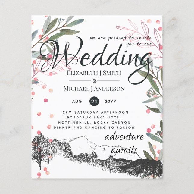 Niedrigster Haushalt Rustikale Berge Hochzeit Einl Flyer (Vorne)