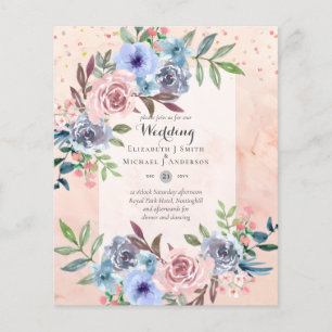 NIEDRIGSTES BUDGET Rosa Blaue Blumen Hochzeitseinl Flyer
