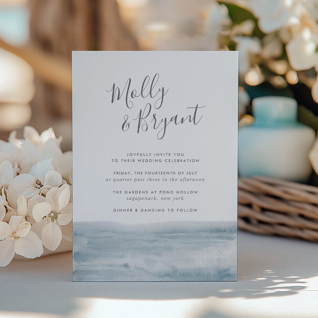 Niedrigstzeit | Coastal Watercolor Hochzeit Einladung (Von Creator hochgeladen)