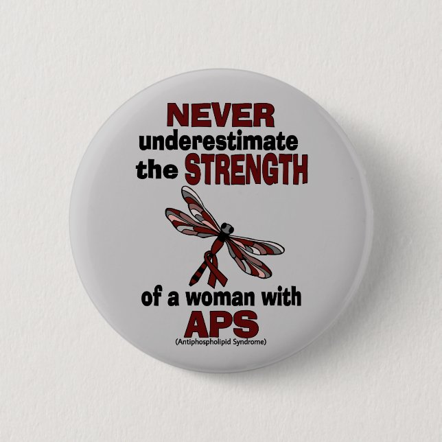 Niemals unterschätzen...Frau/Libelle...APS Button (Vorderseite)