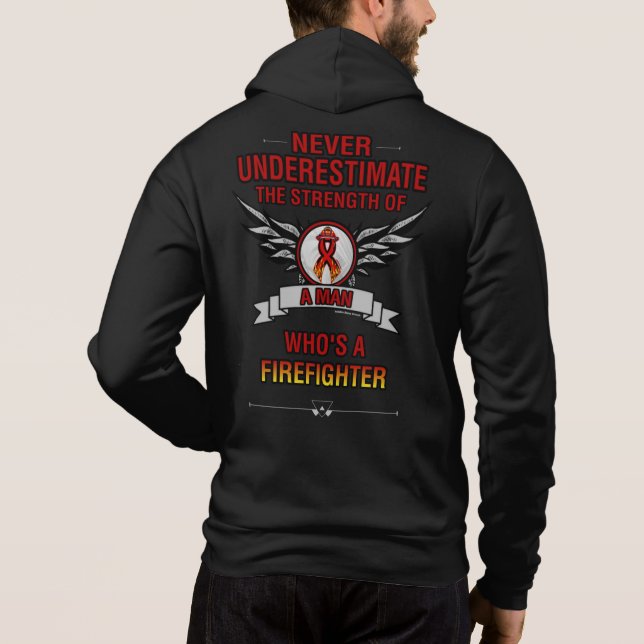 Niemals unterschätzen/Mann... Feuerwehrmann Hoodie (Rückseite)