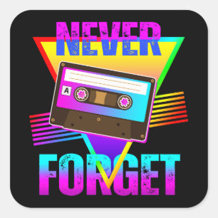 Niemals vergessen Retro-Kassettenrekorder Quadratischer Aufkleber