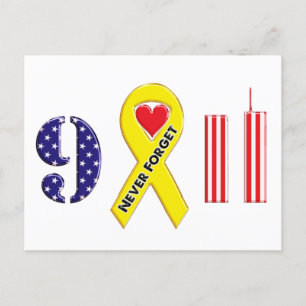 Niemals vergessen September 11 Gelbe Schleife Postkarte