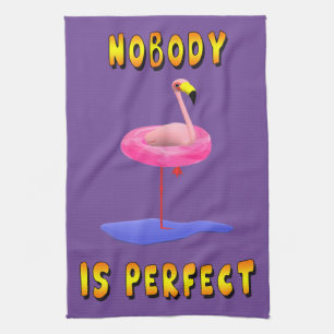 Niemand ist perfekt - Flamingo mit Schwimmring Geschirrtuch