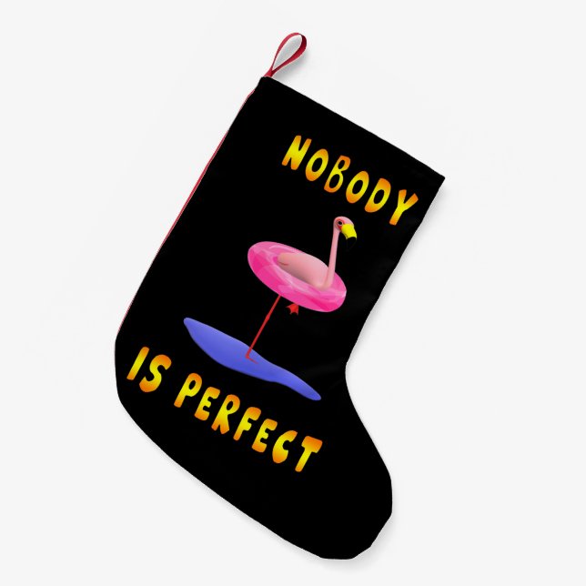 Niemand ist perfekt - Flamingo mit Schwimmring Kleiner Weihnachtsstrumpf (Vorderansicht (hängend))
