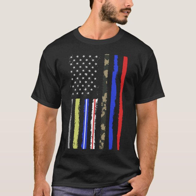 Niemand kämpft allein mit der blauen roten Linie T-Shirt (Vorderseite)