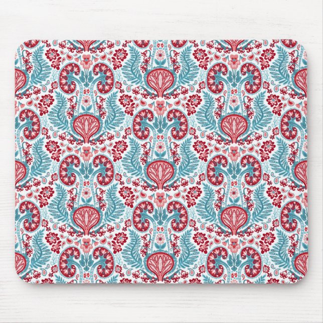 Nieren-Damast in Rotem/in aquamarinem Mousepad (Vorne)