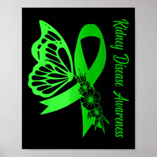 Nierenerkrankung Bewusstsein Grüner Ribbon Butterf Poster
