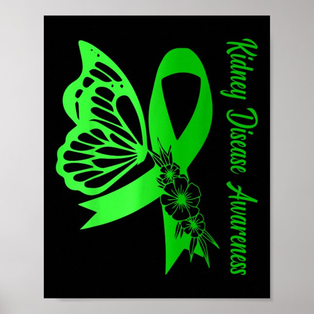 Nierenerkrankung Bewusstsein Grüner Ribbon Butterf Poster (Vorne)