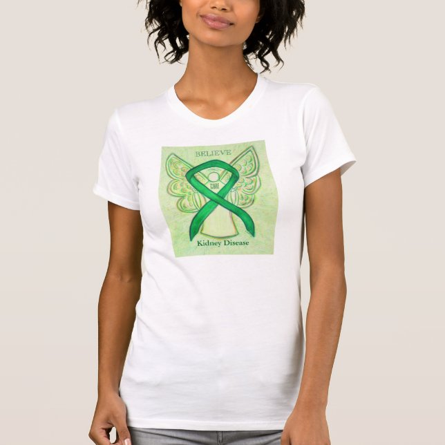 Nierenerkrankung Grünes Bewusstsein Ribbon Angel S T-Shirt (Vorderseite)