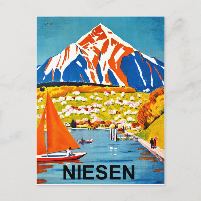 Niesen, Bergspitze über dem See, Schweiz Postkarte (Vorderseite)