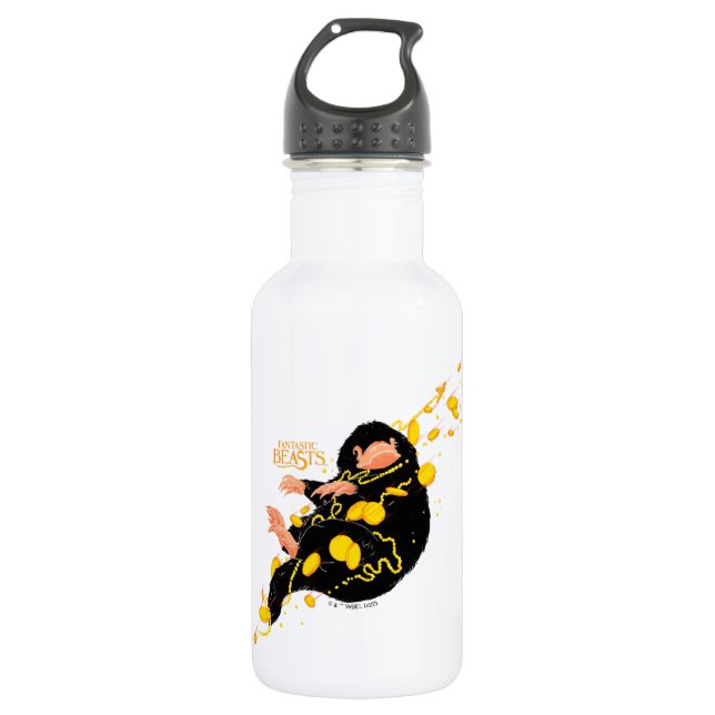 Niffler schwimmend mit Gold Edelstahlflasche (Vorderseite)