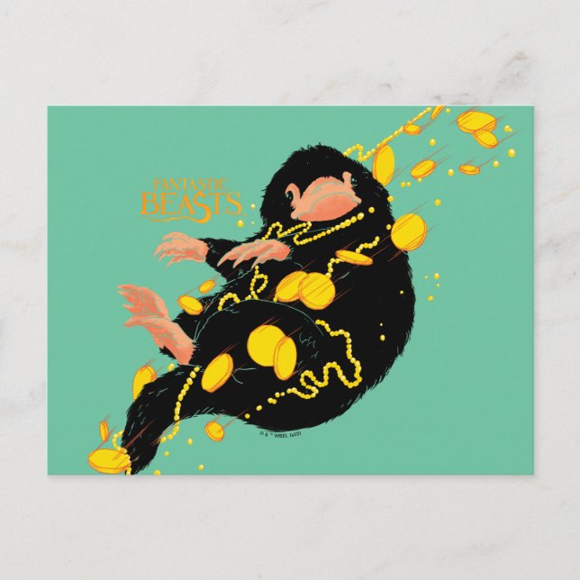 Niffler schwimmend mit Gold Postkarte (Vorderseite)