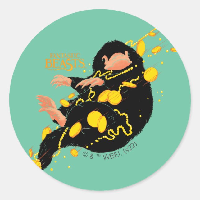 Niffler schwimmend mit Gold Runder Aufkleber (Vorderseite)