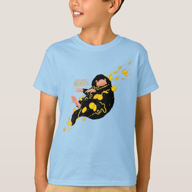 Niffler schwimmend mit Gold T-Shirt (Vorderseite)