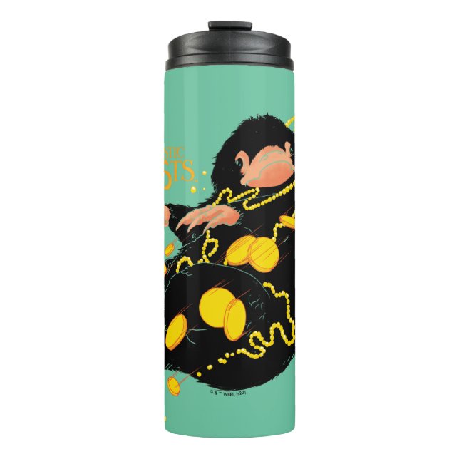 Niffler schwimmend mit Gold Thermosbecher (Vorderseite)