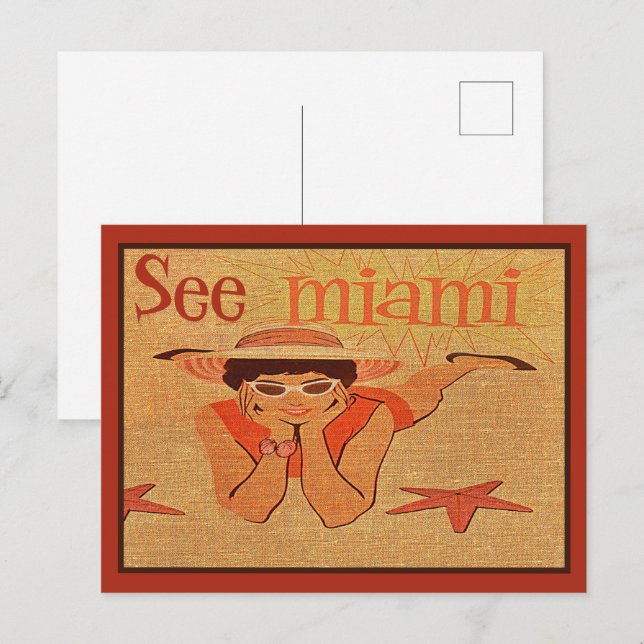 Nifty 50er See Miami Hübsch Sunbader Lady Travel Postkarte (Vorne/Hinten)