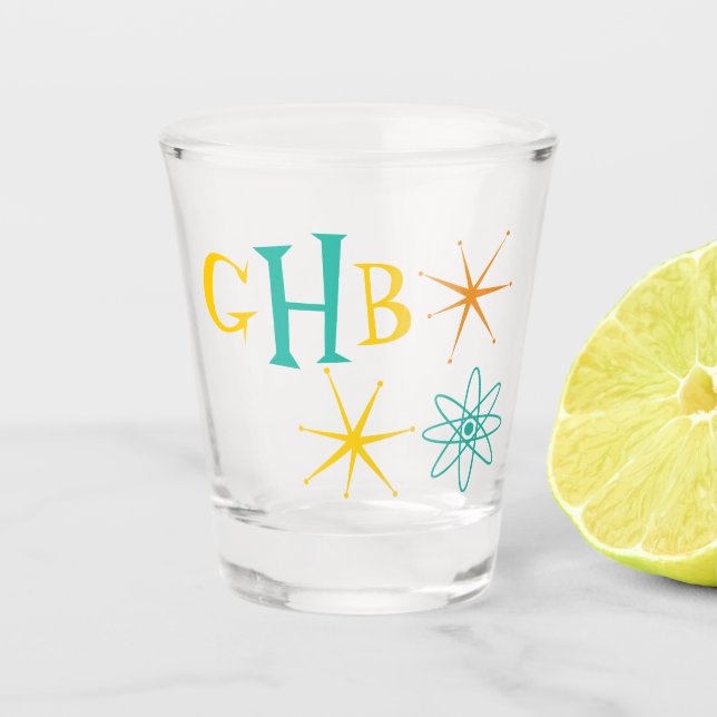 Nifty Fifties Atom and Stars Monogram Schnapsglas (Vorderseite)