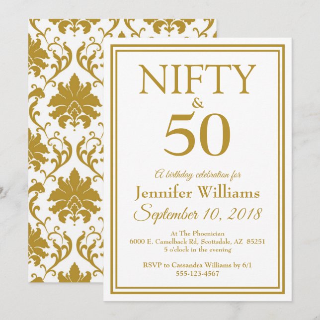 Nifty & Fifty! Elegante Geburtstagsparty Einladung (Vorne/Hinten)