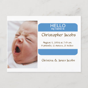 Nifty Nametag Geburtsankündigung für Jungen Ankündigungspostkarte