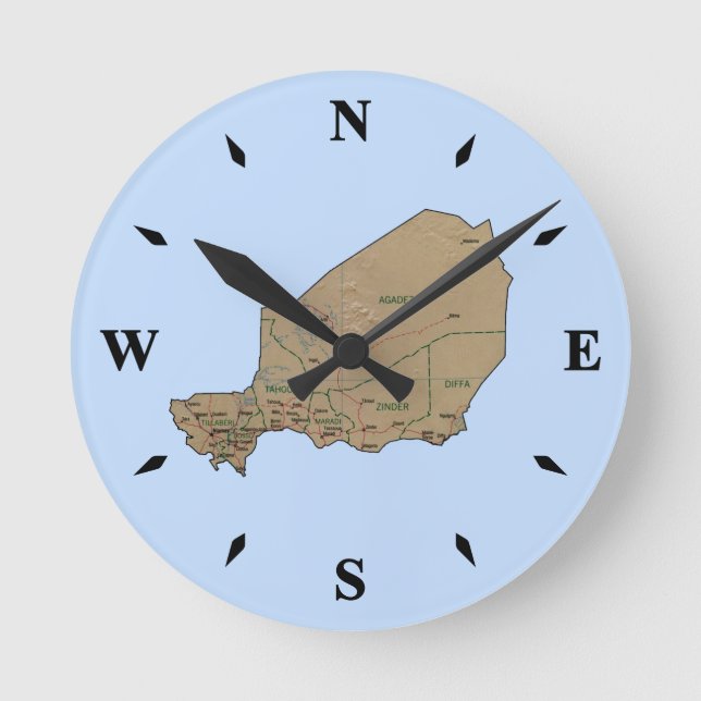 Niger Map Clock Runde Wanduhr (Vorderseite)
