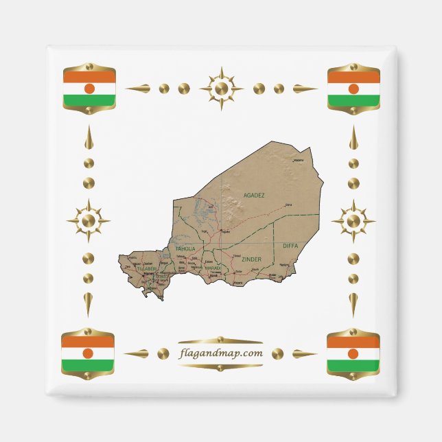 Niger Map + Flags Magnet (Vorne)