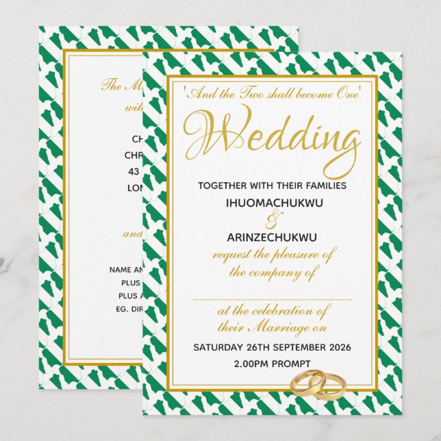 NIGERIA Christliche Schrift Naija Wedding Einladung (Vorne/Hinten)