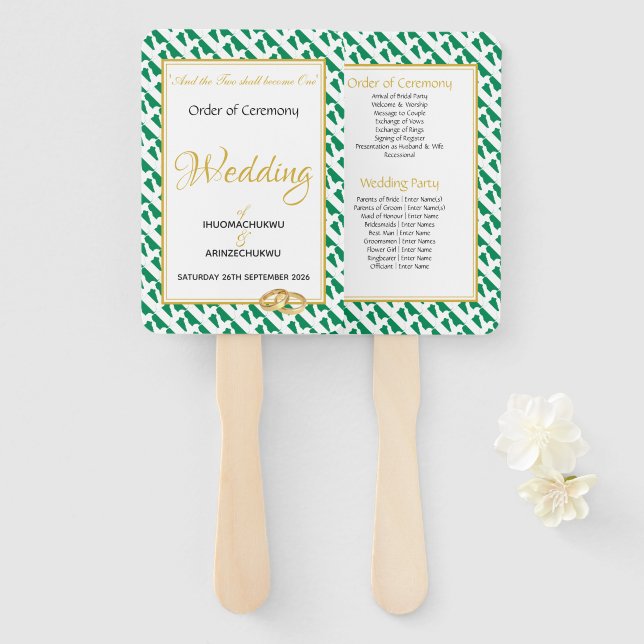 NIGERIA Christliches Hochzeitsprogramm Fächer (Vorne und Hinten)