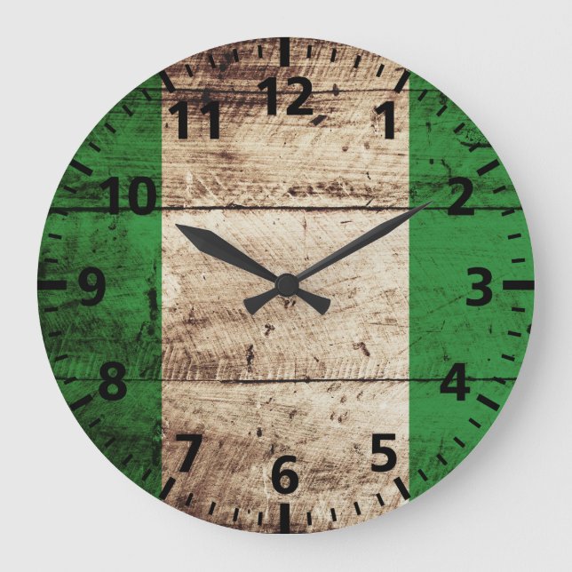 Nigeria-Flagge für altes Holzkörnchen Große Wanduhr (Vorderseite)