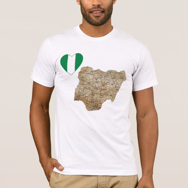 Nigeria-Flaggen-Herz und Karten-T - Shirt (Vorderseite)